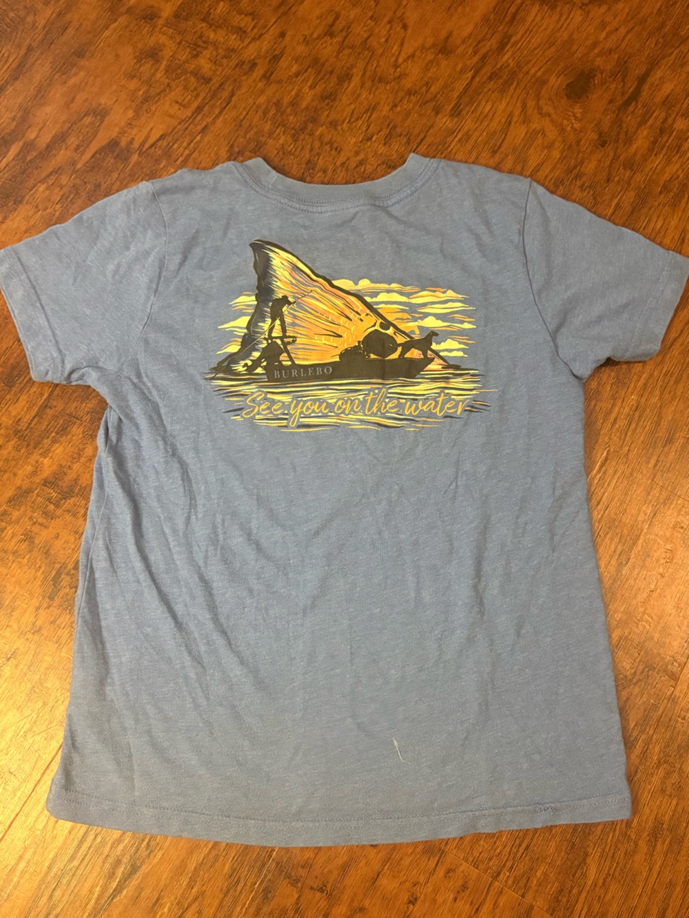 BURLEBO Heather Blue Short Sleeve Tee with Yellow Surf Sail Graphic